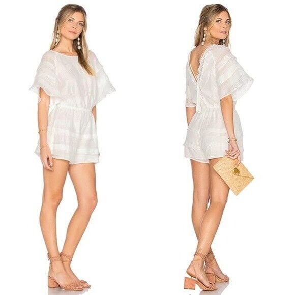 J.O.A. White Short Sleeve Romper Lace Ruffles Boho Size XSMALL - Picture 2 of 12